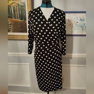 SADE New York Martey Knit Wrap Polka Dot Dress size 14 black and tan